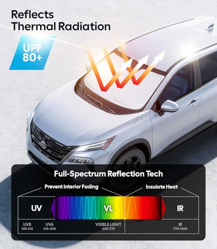 Image of Wigoo for Nissan Rogue Windshield Sunshade [OEM Design, 100% Sun Blockage] Foldable Heat Insulation Sun Shade with Storage Bag, for Nissan Rogue (2021-2026), Silver Coating