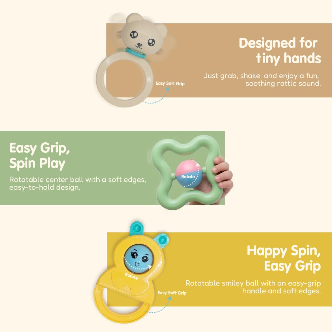 Innovitoy 6 Pcs Premium Baby Rattle Gift Set & Teether Set | Safe, Non-Toxic Toys for Newborns 3+Months | Colorful Soft Sound Rattles | Ideal for Baby Gift 4