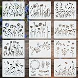 seimeinoki ステンシルシート 12枚セット 12種類 春の柄 花 草 鳥 蝶の柄 手帳 描画 テンプレート イラスト ステンシルプレート 製図用テンプレート 絵描き道具 水洗い可 繰り返し使用可 塗り絵/DIYアルバム/手帳/メッセージカード/Tシャツ/バッグ用 15*12cm
