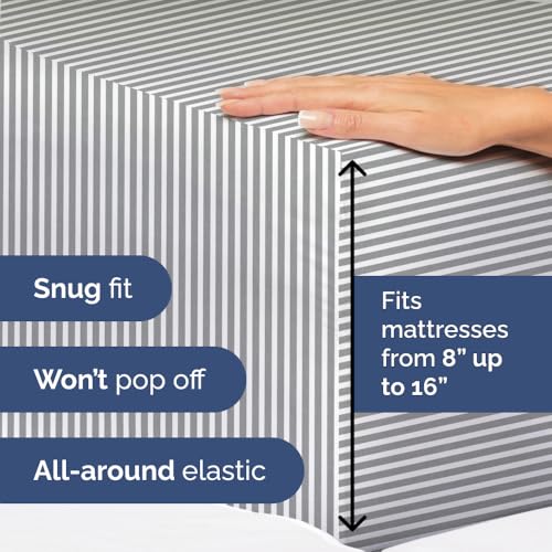 Image of Twin Size 3 Piece Sheet Set - Ultra Soft & Cooling Sheets - Grey Stripes 1 | Fits 8 Inch to 16 inch Mattress, Wrinkle Free & Fade Resistant with Deep Pockets, Breathable, Comfy Hotel Luxury Bedding