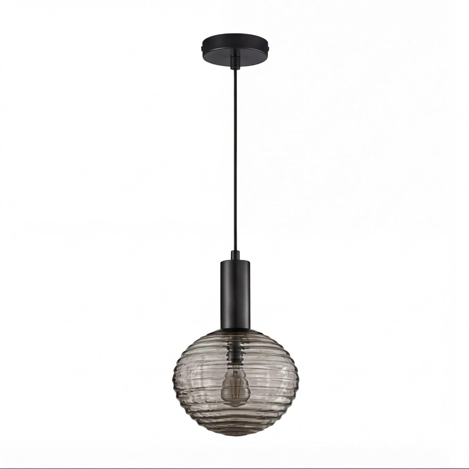 Lampa wisząca szkło dymne metal Ø 18 cm wys. maks. 150 cm lampa wisząca okrągła czarna E27 nowoczesna lampa wisząca do jadalni salonu