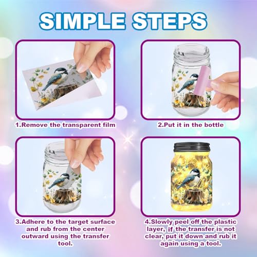 GLOBLELAND 18 Sheets Flowers and Bird Transfer Stickers 3.9x3.6inch Hummingbird Branch Decals Stickers Wreath Rub on Transfer for Furniture Vase Glass Mason Jars Decorations Art Crafts - Image 3