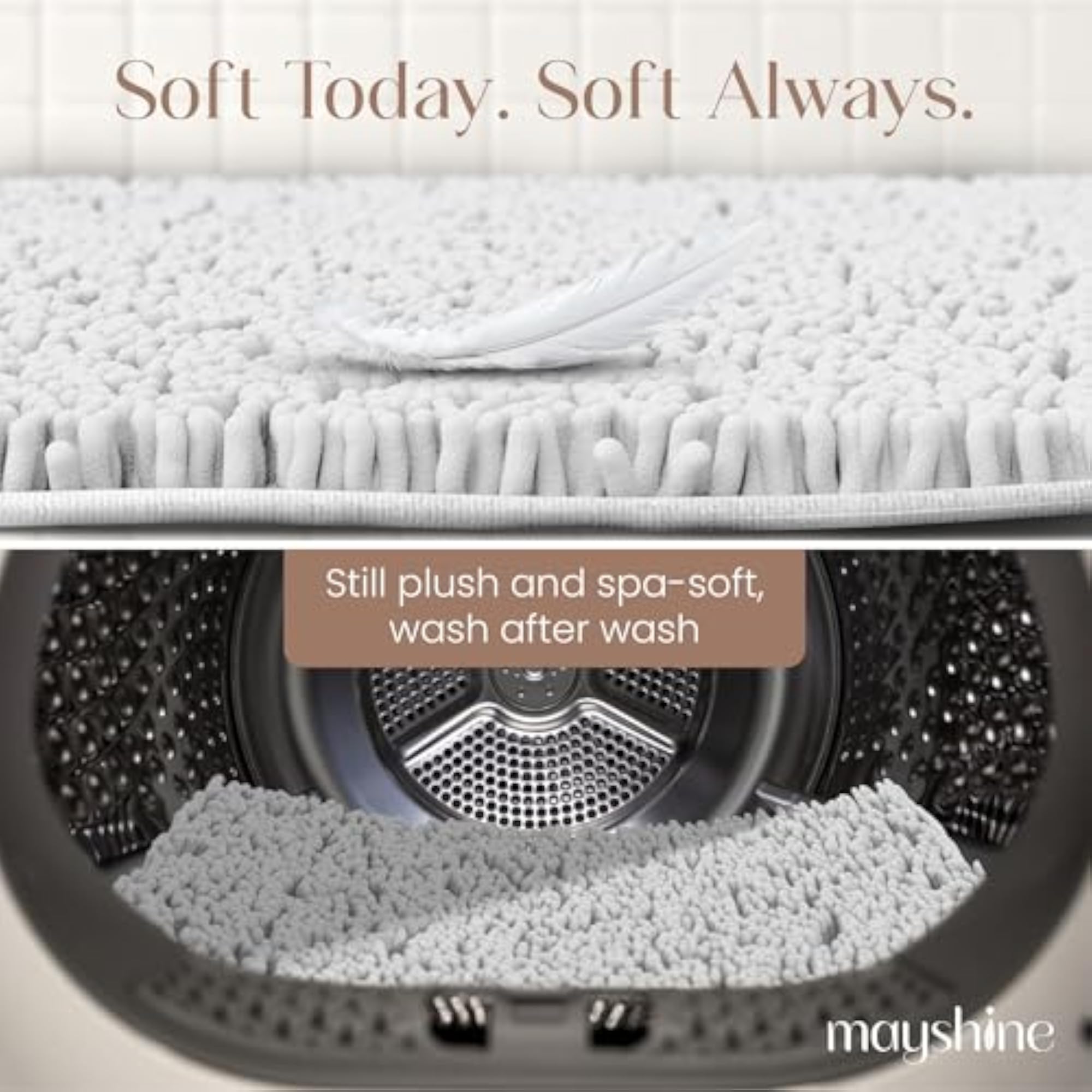 Non-Slip Bathroom Rug Safety Shower Mat, White