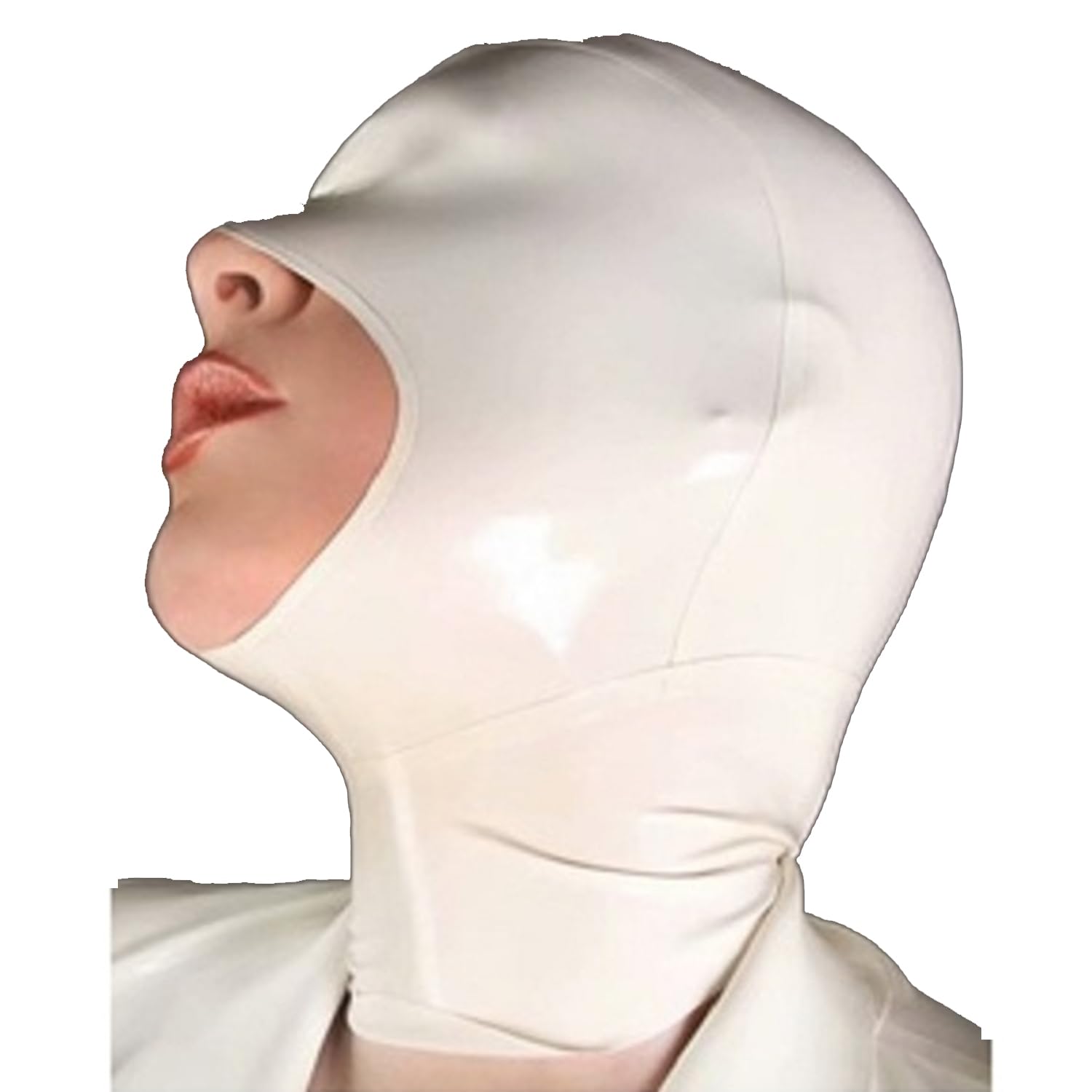 Masque en latex BDSM XL-70CM avec bouche exposée et fermeture éclair club