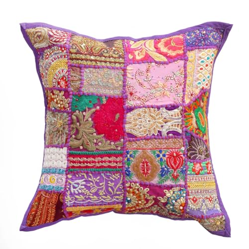 YILLE Handmade Embroidered Patchwork Throw Pillow Covers - (Pack of