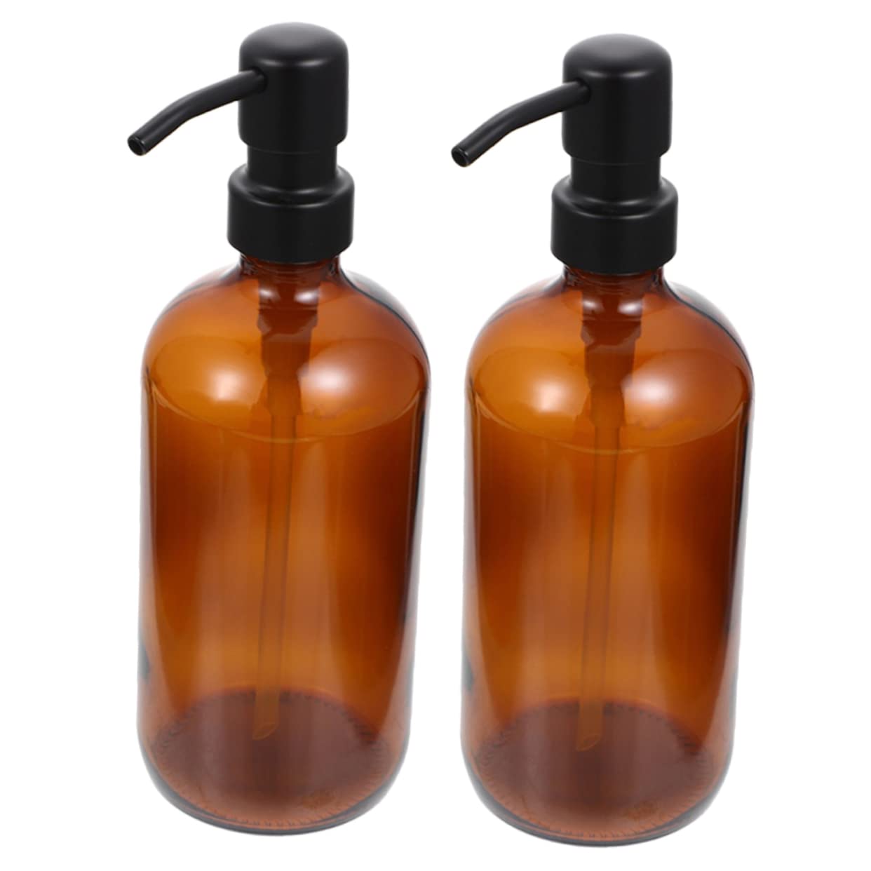 Jabón de Vidrio Marrón 500ml con Bomba de Acero Inoxidable, 2 Piezas