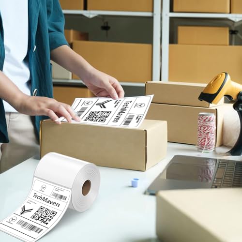 Image of 70gsm Thermal Label Printer Paper-4 inchx 6 inch(100 x 150 mm) Self Adhesive Stickers for Transfer Thermal Printing. Ideal for Shipping, Parcel, Barcode & Address Labels-400 Labels /Roll(Pack of 1)