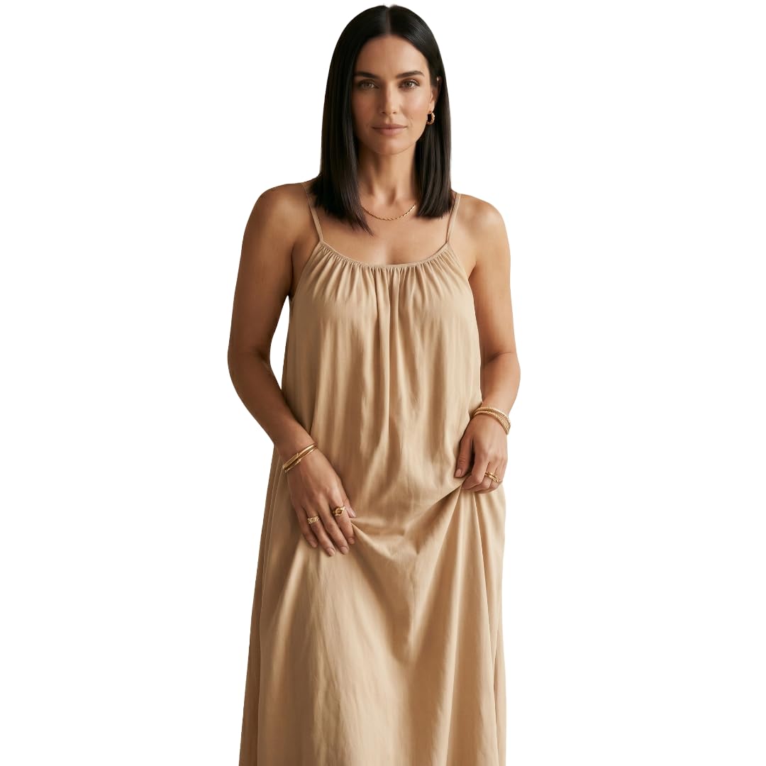 Women Linen Midi Dress Sleeveless Backless A-Line Slip Dress | Adjustable Strap Summer Elegant Flowy Beach Vacation Dress | Soft Breathable Linen Fabric-image-2