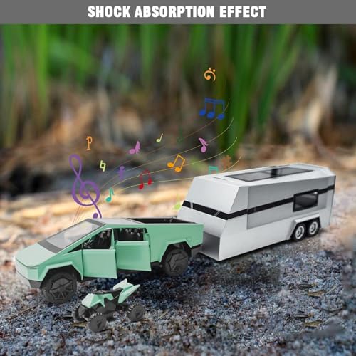 Image of 1:32 Tesla Cybertruck with Pickup Trailer Alloy Car Model Scale Diecast Metal Off-Road Vehicles Truck Model Sound and Light Kids (Colour As Per Stock)