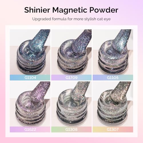 Image of MelodySusie Glitter Cat Eye Gel Nail Polish Set 6 PCS, 15ml 0.5 Fl Oz Holographic Magnetic Nail Polish with Magnet, UV Nail Polish for Nail Art Manicure Salon DIY at Home