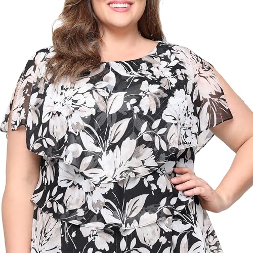 Image of S.L. Fashions Women's Floral Tiered Spring /Summer Wedding Guest, Cocktail Dress, Special Occasion (Plus Size)
