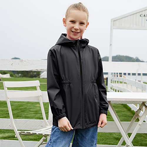 MODAFANS Girls Boys Rain Jacket Lightweight Waterproof Hooded RainCoats Windbreaker for Outdoor 4-13year2