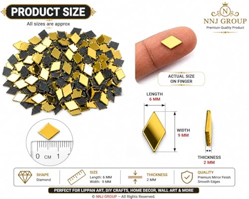 Image of NNJ GROUP Golden Colour Mirror Kit for Lippan Art and Craft Work, (Pack of 500 Pieces) with Fabric Glue (Dimond Shape)