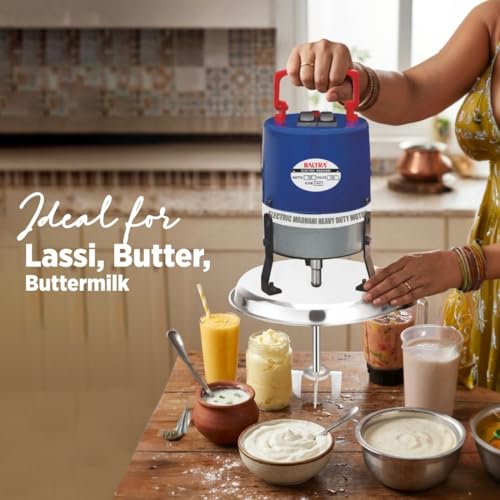 Image of BALTRA Electric Madhani Machine, Blue, Madhani (SS Plate) | Two Way Rotating Curd Percolator, 125 W Hand Blender, For Churning Lassi, Butter & Buttermilk, Durable & Easy to Clean