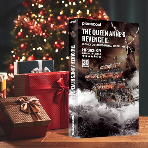 Image of Piececool 3D Metal Puzzles for Adults, Red Queen Anne's Revenge Pirate Ship Model Kits, 3D Watercraft Model Building Kit, DIY Craft Kits Difficult 3D Puzzles for Family Time