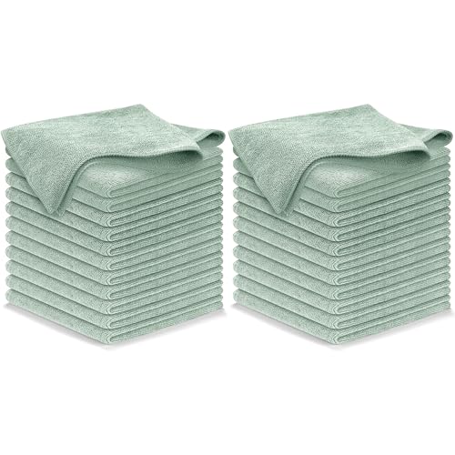 Image of USANOOKS Microfiber Cleaning Cloth - Sea Green - 24Pcs (12.5x12.5 inch) High Performance - 1200 Washes, Ultra Absorbent Car Towel Traps Grime & Liquid for Streak-Free Mirror Shine - car Washing Cloth