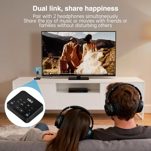 Image of [Upgraded] 1Mii Bluetooth 5.3 Transmitter for TV to 2 Wireless Headphones /Speakers, 100ft Long Range Bluetooth Adapter for TV w /Volume Control, Optical /USB /AUX /RCA Audio Inputs, aptX Adaptive & HD