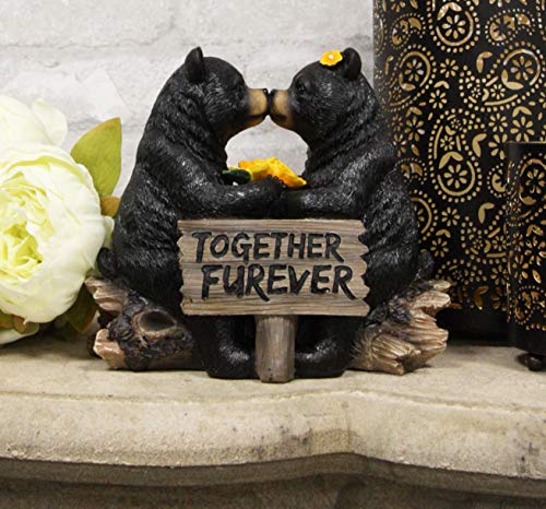 Ebros Whimsical Wedding Vows Black Bear Couple Kissing by Tree Log Statue 7"