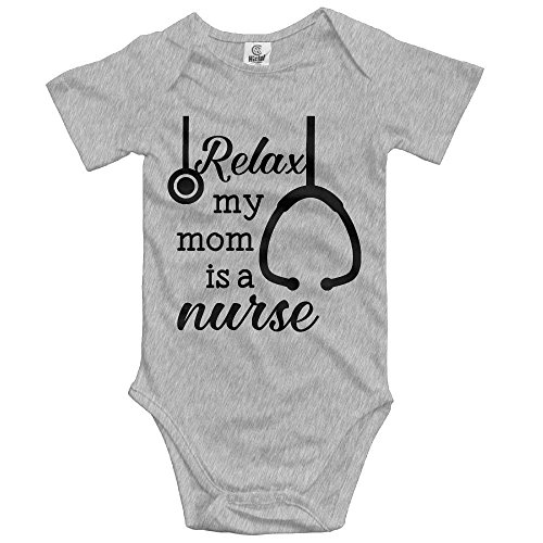 Relax My Mom is A Nurse Funny Rompers Cotton Cute Novelty Infant One-Piece Baby Bodysuit 0-24Months Gray