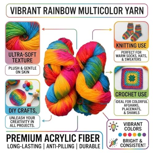 Image of Multicolor Soft Acrylic Yarn Oon 100g for Knitting Crochet DIY Craft | Gradient Wool Yarn for Sweater Scarf Baby Projects | Lightweight Durable Knitting Yarn