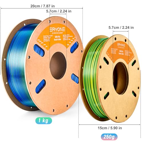 Image of ERYONE Silk Dual Color PLA Filament 3D Printer 1.75mm + /- 0.03mm, Bicolor Filament Two Tone PLA 250g(0.55lbs) Cardboard Spool, Yellow Green