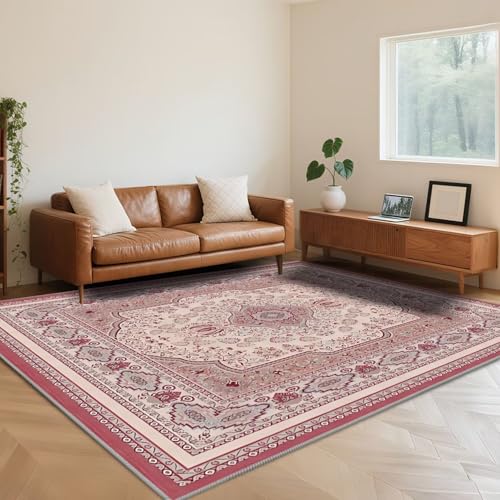 Alfombras Habitacion Lavable Lavadora 100X200cm,Pelo Corto Tradición Retro Rojapara Salón,Comedor,Pasillo