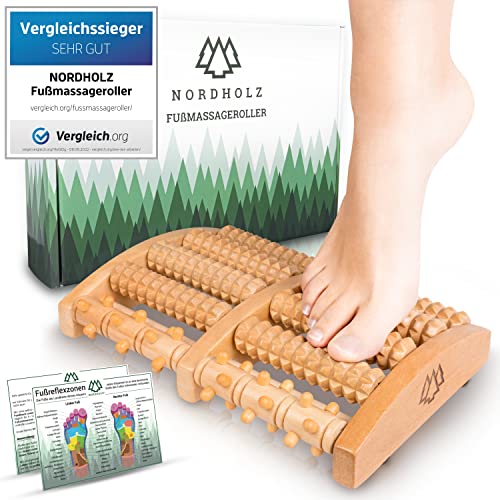 NORDHOLZ® Fußmassageroller Holz zur Stressreduzierung und Entspannung durch Triggerpunkt-Therapie - Fußmassage für Zuhause & Büro - Fußroller Holz zur Vorbeugung & Linderung von Schmerze Cover
