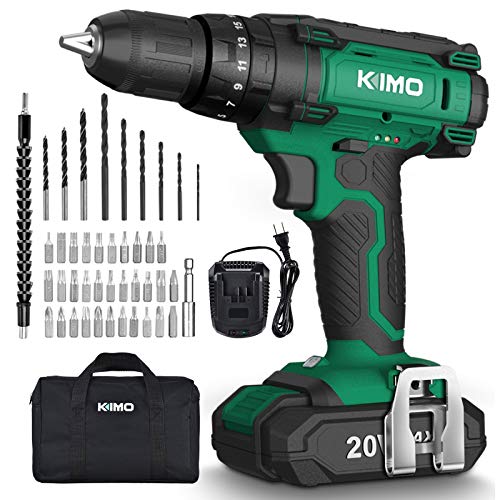 KIMO Cordless Drill Set with 20V 2.0Ah Battery 2 Packs, 0-1350 RPM, Max 350 In-lb Torque...
