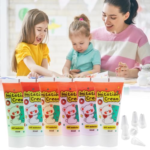 Horuili® Simulations Schlagsahne Kleberset, 6 Farben Cremefarbene Tonklebstoffe, Creme Kleber, DIY Handyhülle Basteln Weicher Ton Dekoration, zum Haarspangen, Schmuck, Dekorationen (color-1)