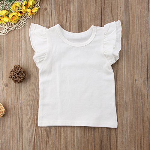 Mubineo Toddler Baby Girl Basic Plain Ruffle Sleeve Cotton T Shirts Tops Tee Clothes3