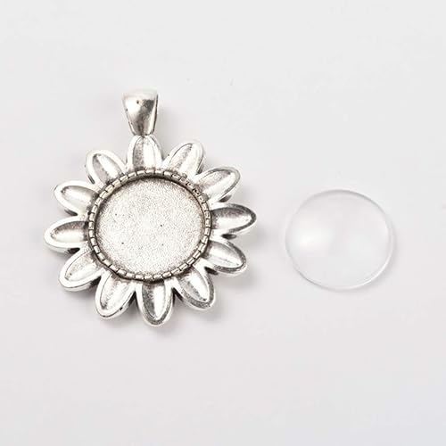 Miniatura 4 de EXCEART Juego de bandeja con colgante de flores retro con cabujones de vidrio transparente, aleación de zinc, dijes vintage para hacer joyas, fotos,