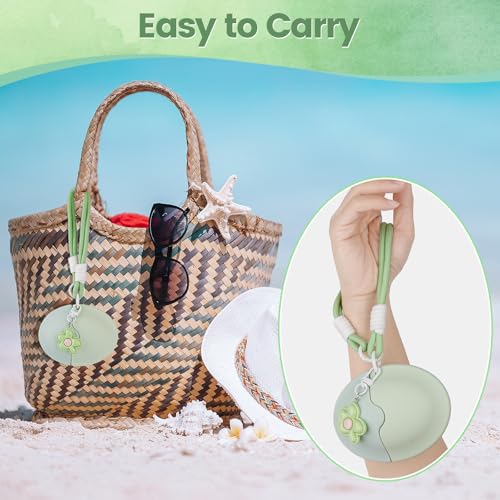 FruaSio Sunscreen Application for Kids with Roller Ball & Sponge, Detachable Floral Lanyard, Refillable Travel Size Stick Applicator,Lotion Applicator, Portable Mess-Free(Green)