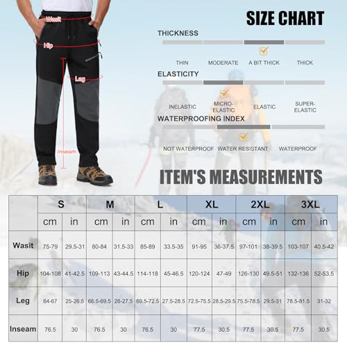 MOCOLY Pantalon Trekking Hombre Invierno Pantalones Ski Softshell Cargo con Forro Polar Negro M - imagen 7