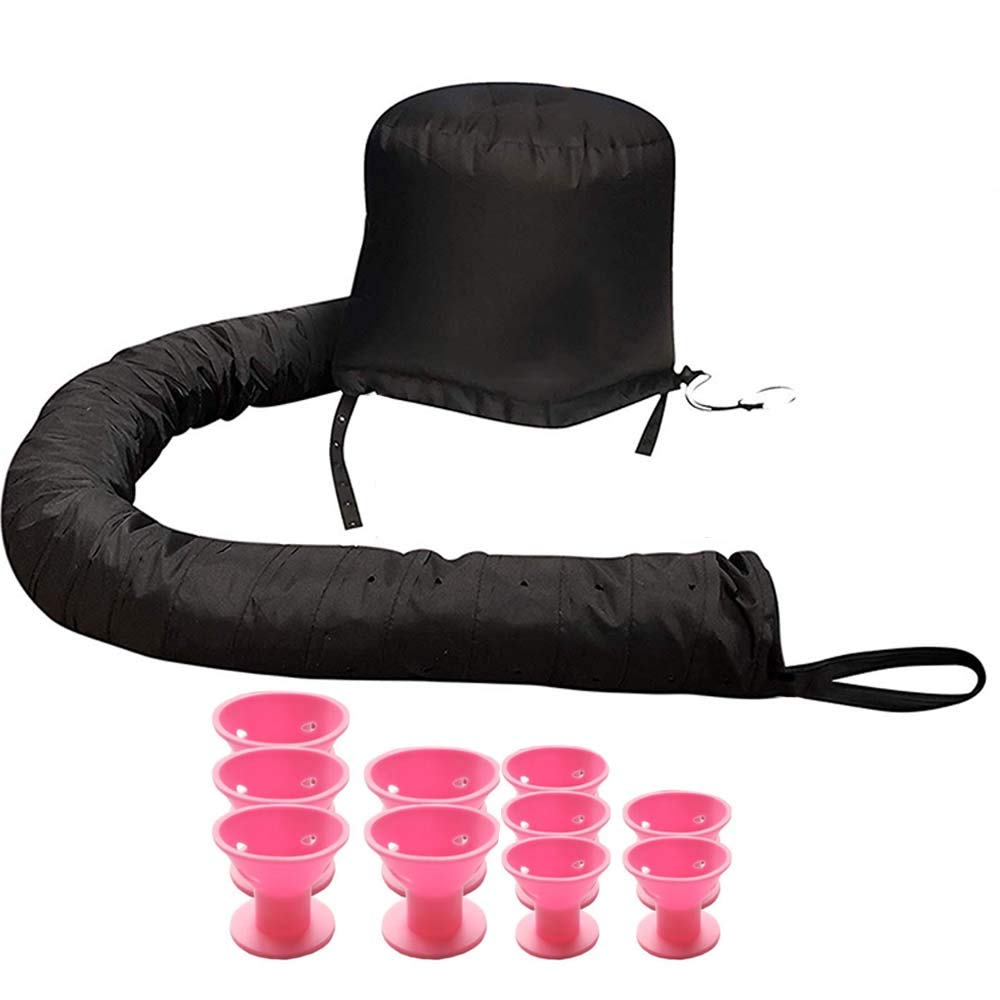 Upgraded Soft Bonnet Hood Hairdryer Attachment with Extra Long Hose 10 Silicone Hair Curlers For Drying,Styling,Curling&Deep Conditioning Fits All Head&Hair Sizes