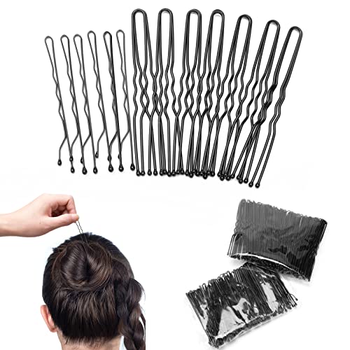 Haarnadeln, Wellenform Haarklammern Schwarz, U-förmige Bobby Pins Schwarz, Metall Haarspangen Set für Mädchen und Frauen alle Haartypen Friseursalon (100Schwarz Wellenform + 100Schwarz U Form) Cover