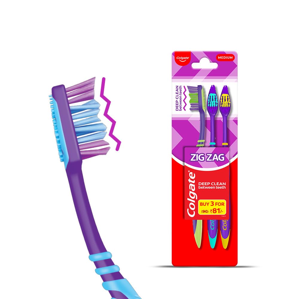 Zigzag Manual Toothbrush - Medium (Buy 2 Get 1,Black)