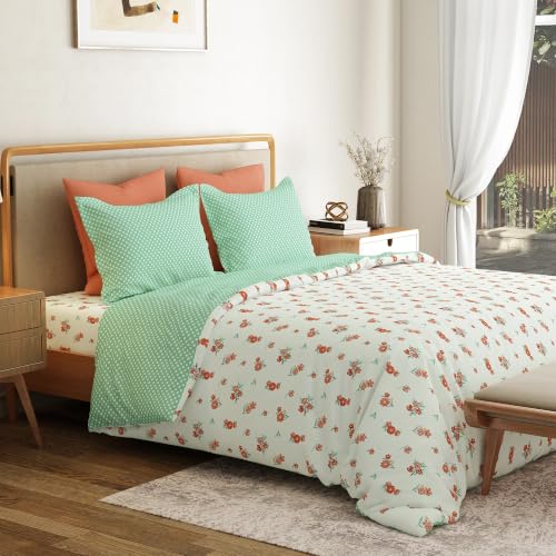 Image of Mytrident Bedsheet for Double Bed Queen Size |90 Inches x 100 Inches | Little Bloom Green