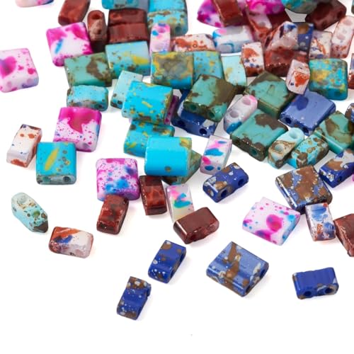 Craftdady 180pcs Tila Beads 2-Hole Glass Seed Beads Flat Square Rectangle Tiny Opaque Glass Tile Beads for Bracelets Necklaces Earrings Jewelry Making Mixed Color Antique Style