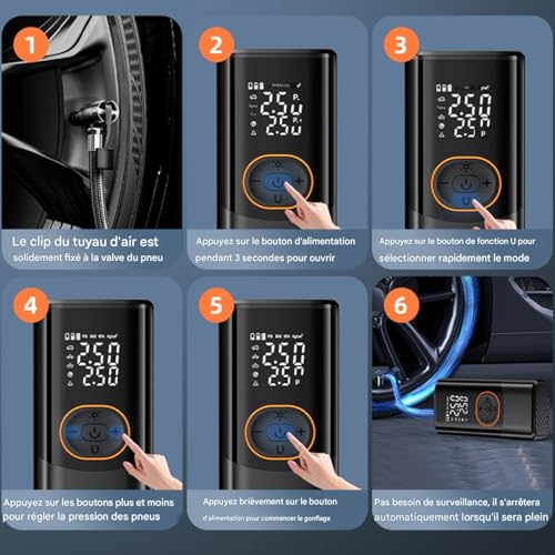 Pompe électrique portable avec 4 modes automatiques et éclairage led pour moto
