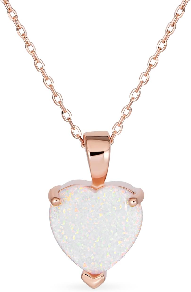 Collana Cuore In Opale Creato 5 Carati, Oro Rosa Giallo 14K Su Argento 925 - Pietra Di Ottobre, Gioiello Romantico Regalo Per Lei - 2