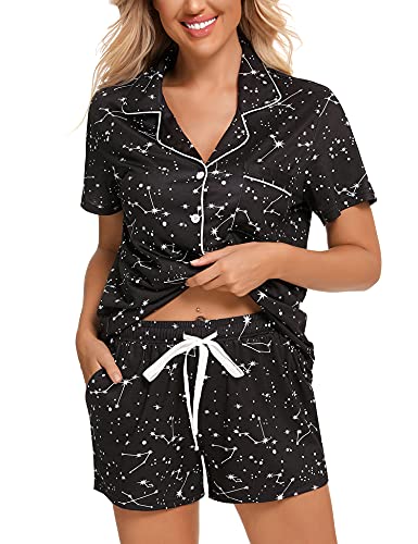 Image of Anjue Womens Pajamas Set Short Sleeve Sleepwear Button Down Nightwear Shorts Soft Pj Sets S-XXL