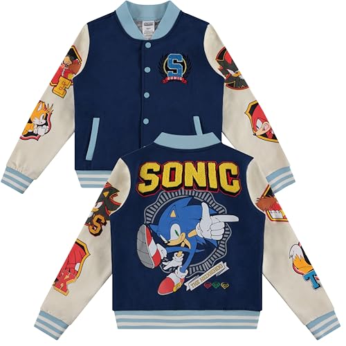 Image of SEGA Boys' Sonic The Hedgehog Varsity Jacket- Sonic, Tails, Shadow and Knuckles Little Boys Sizes 4-18