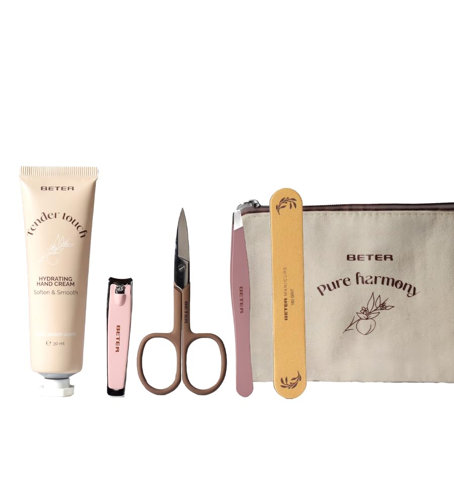 Beter, Pure Harmony Manicure Set, 4-Piece Set (Nail File, Tweezers, Nail Scissors, Nail Clipper) + Hand Cream and Cloth Bag - Image 3
