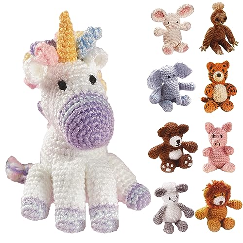 Image of LEISURE ARTS Little Crochet Friend Animals Crochet Kit, Unicorn, 8 inch, Complete Kit, Learn to Animal Starter Kit for All Ages, Includes Instructions, DIY Amigurumi Kits
