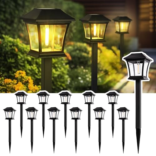 GIGALUMI Solarlampen für Außen，12 Stück Einzigartige Solarleuchten Garten Deko, Wasserdichte Solar Gartenleuchten für Garten, Terrasse, Landschaft, Gehweg, Warmweiß