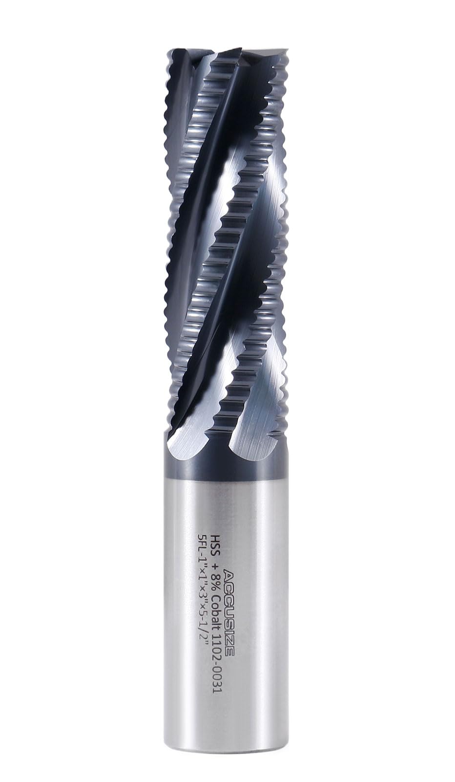 Accusize Industrial Tools Standard Tooth M42 8% Cobalt Tialn Roughing End Mill, 1'' Diameter, 1'' Shank Diameter, 3'' Flt Length, 1102-0031