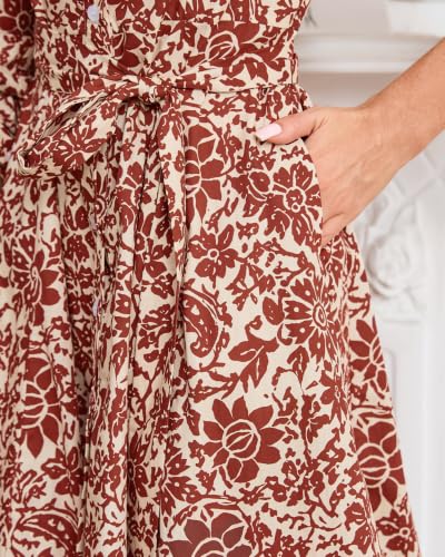 Image of Women's Printed Button Down Shirt Dress Long Sleeve Belted Mini Dress