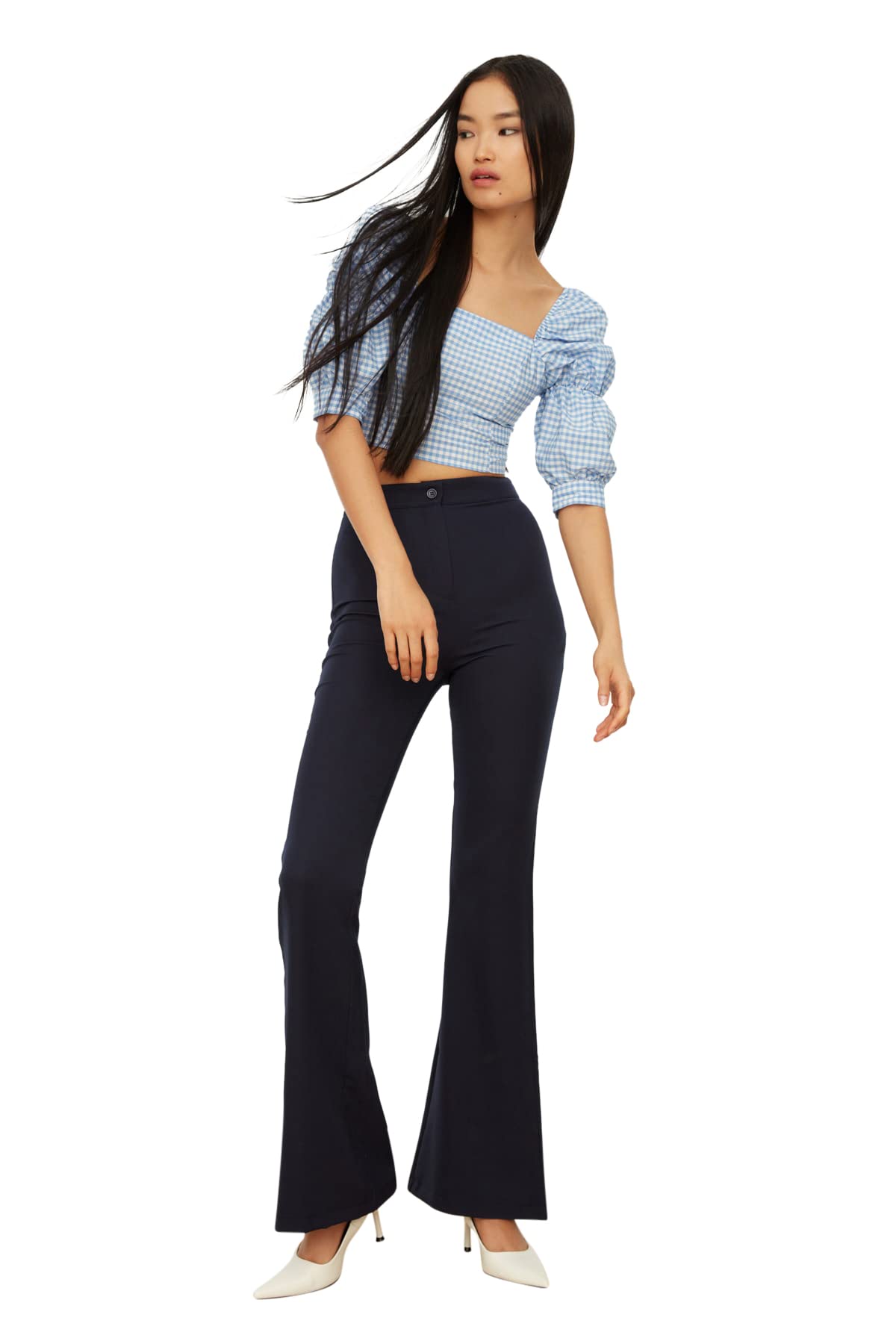 Trendyol Damen Navy Blau High Waist Flare Pants, Marineblau, 42 Eu
