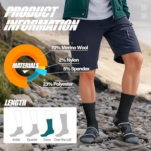 Image of ANTSANG 5 Pairs Merino Wool Hiking Socks for Men & Women Thermal Winter Warm Moisture Wicking Cushion Boot Socks