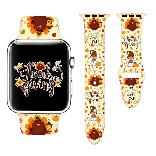 Fall Thanksgiving Holidays Watch Band Compatible with Apple Watch Band 42mm 44mm 45mm 49mm for Women Men Soft Silicone Replacement Sport Accessories Strap Replacement Wristband for iWatch Series Ultra 9 8 7 6 5 4 3 2 1 SE